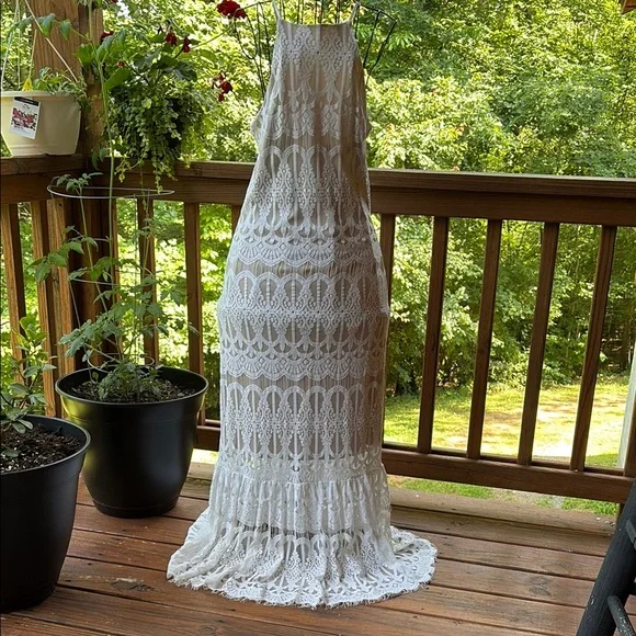 brown lace cocktail dress Arra Chiffon And Lace Halter Maxi Dress - Cacao Brown main image 1